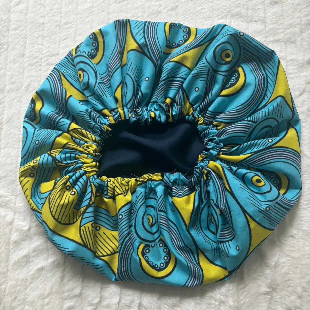 Bonnet de nuit en satin et wax - Kanel Naturel