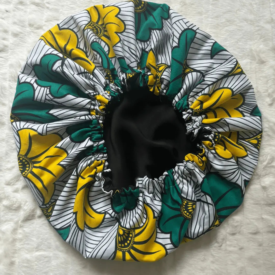 Bonnet de nuit en satin et wax - Kanel Naturel